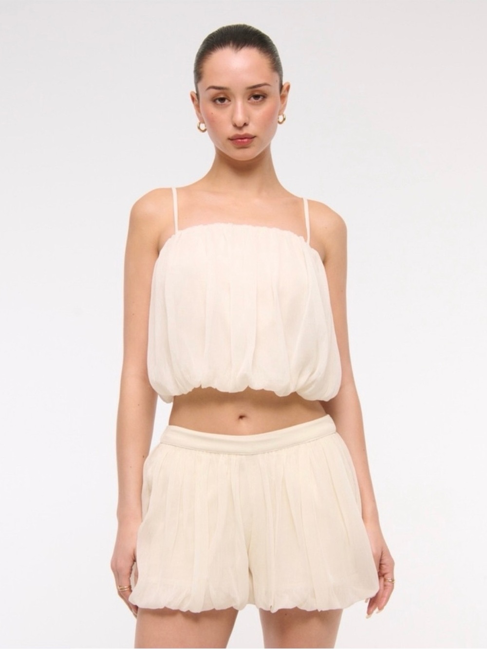 Abercrombie & Fitch Cream Spaghetti-Strap Bubble Top & Short Set NWT